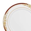 Smarty Had A Party 10.25" White with Burgundy and Gold Harmony Rim Plastic Dinner Plates (120 plates), 120PK 640BG-CASE